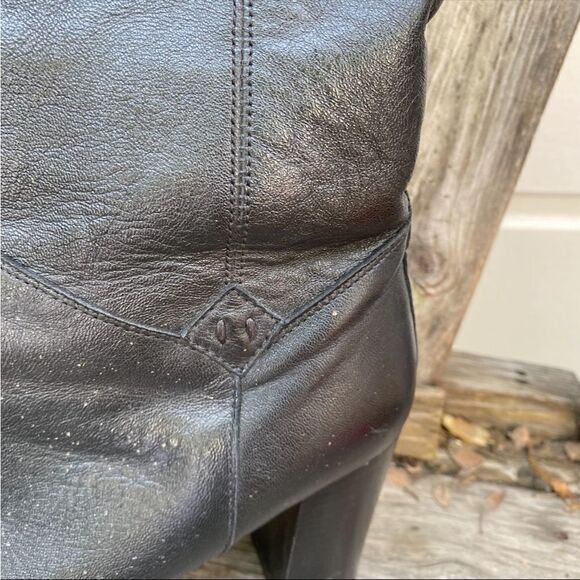 HGA Italian black heeled leather boots with fur lining size 7 - Picture 6 of 10